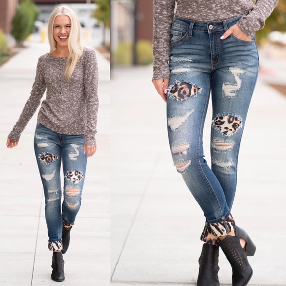 KanCan Denim - KanCan MidRise Leopard Patch Skinny Jeans 15 31 (12) Preowned